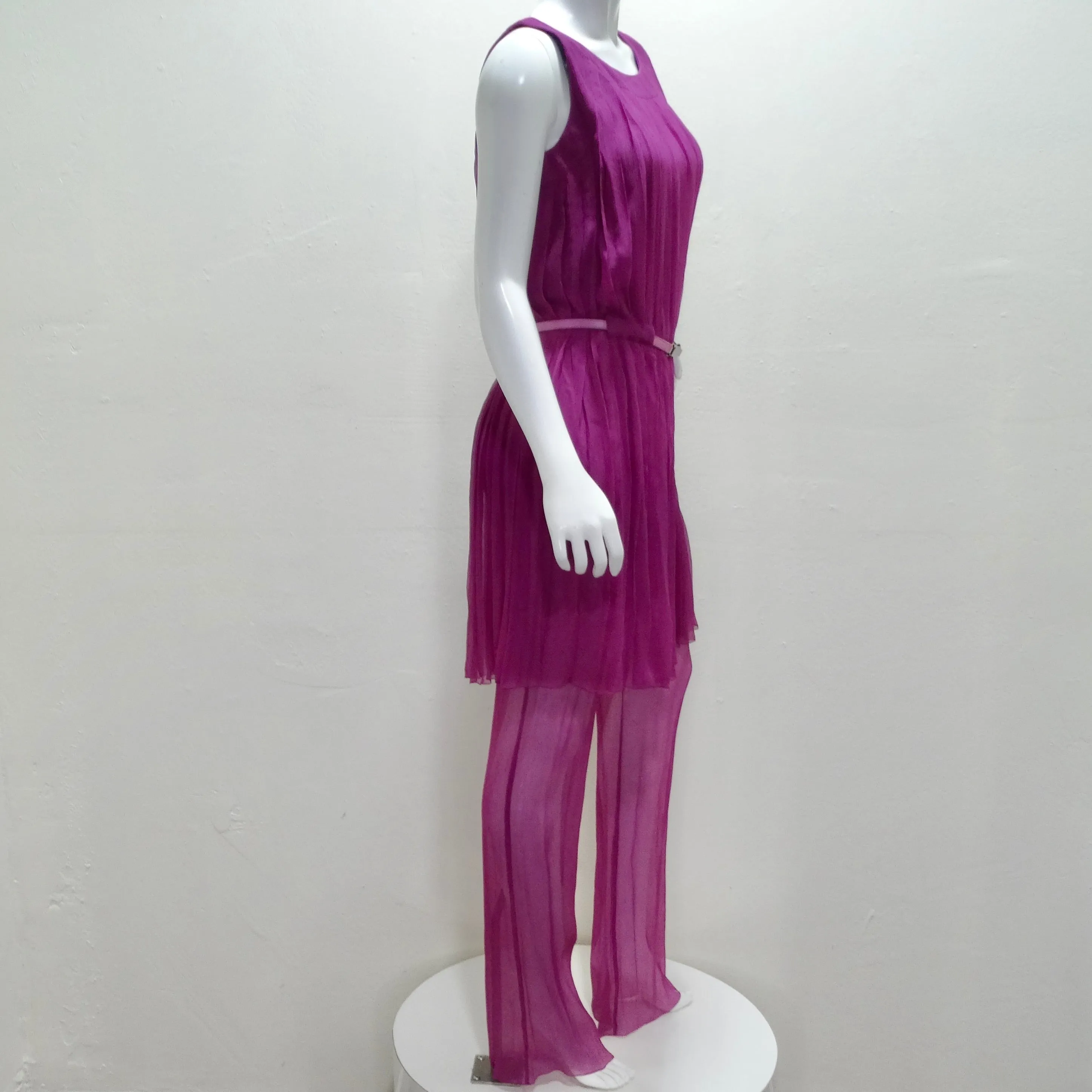 Chanel 2000 Purple Silk Dress, Pant & Belt Set