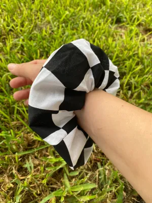 Checkered Black and White Scrunchie hair Tie Ponytail