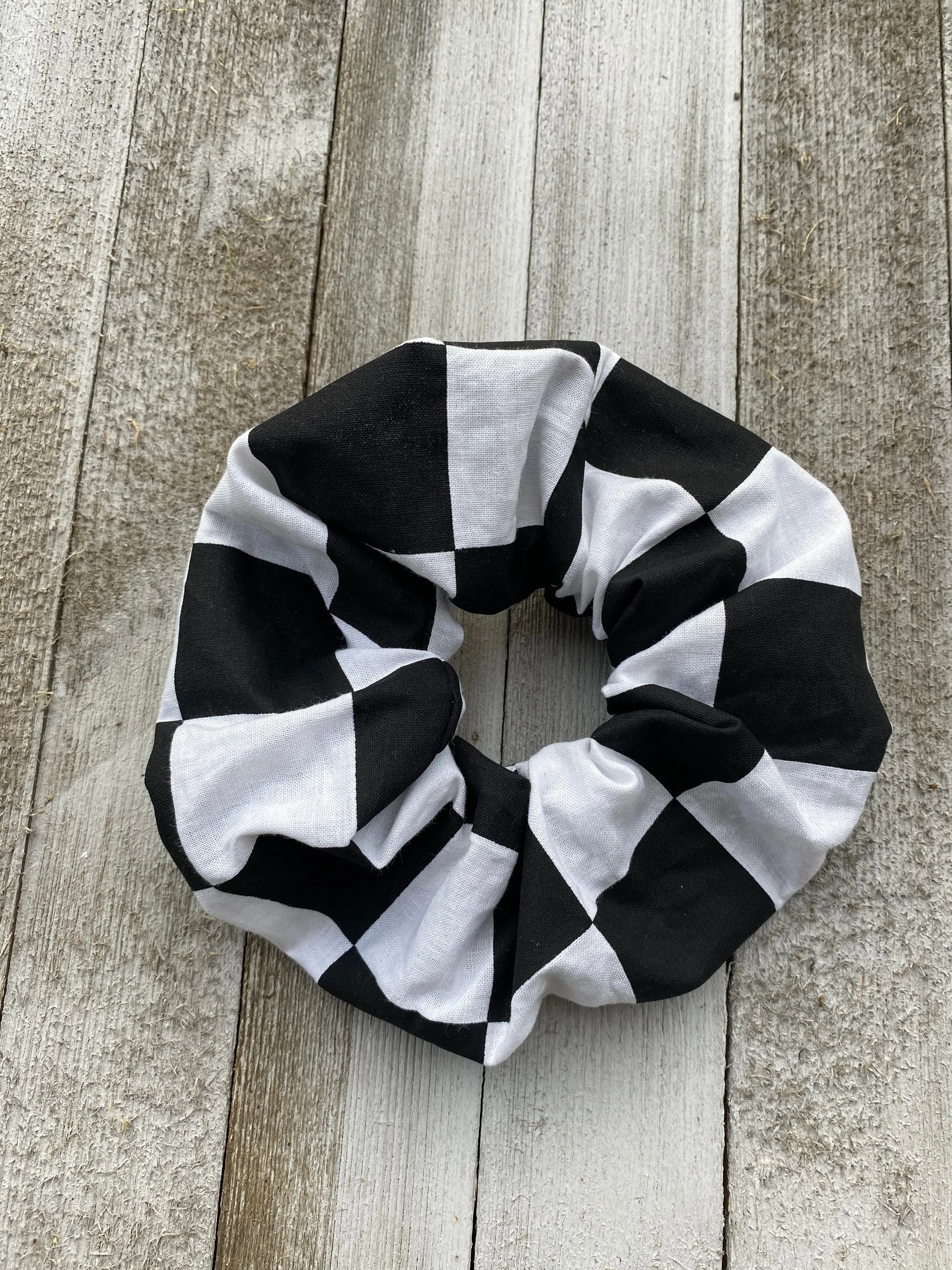 Checkered Black and White Scrunchie hair Tie Ponytail