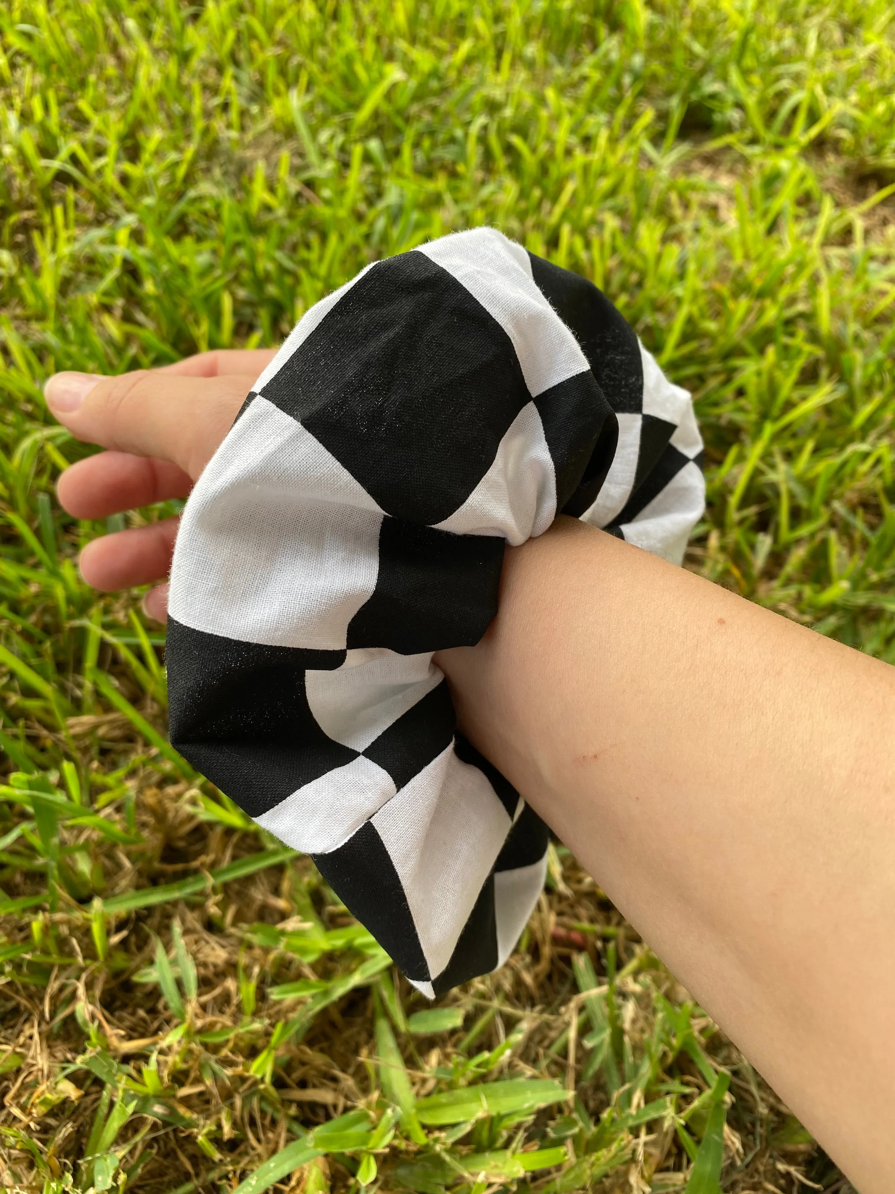 Checkered Black and White Scrunchie hair Tie Ponytail