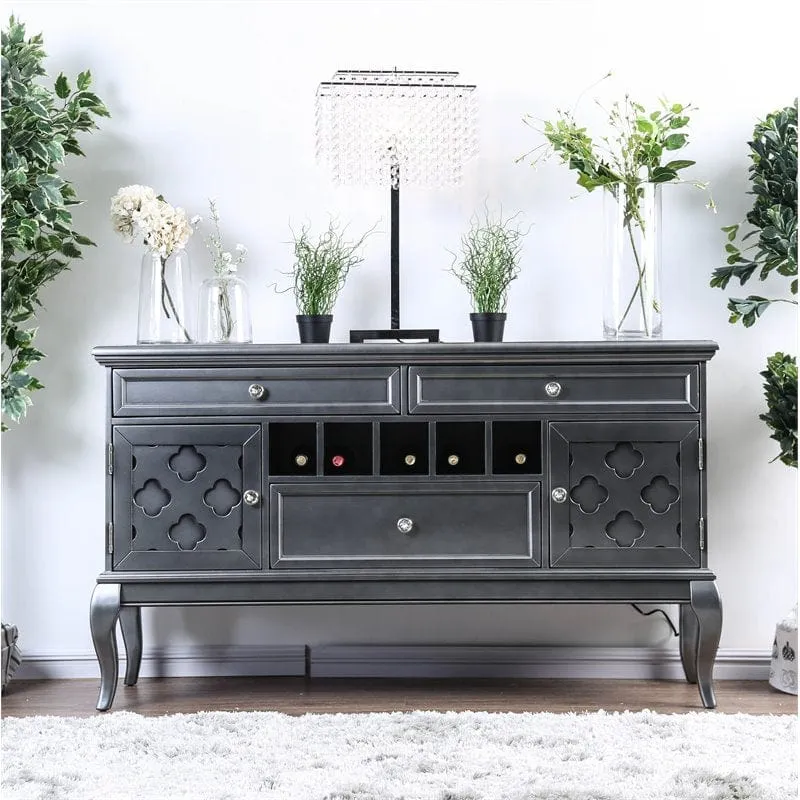 Chrome Gray Wine Rack Multi-Storage Wine Cabinet