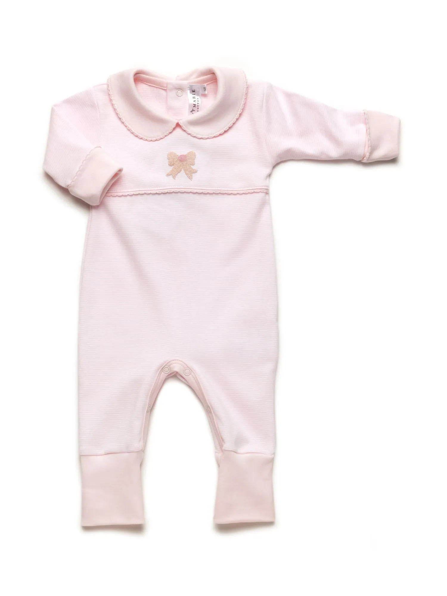 Classic Bow Pima Playsuit | Lt Pink Mini Stripe