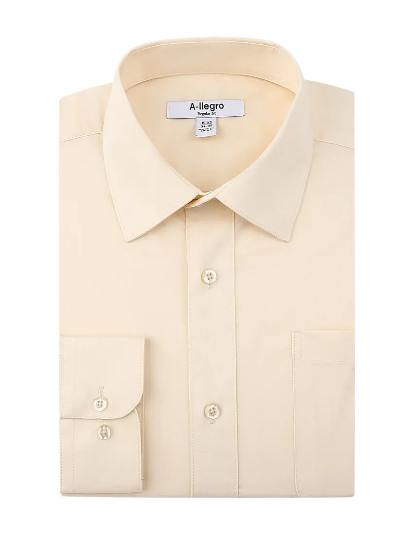 Classic Regular Fit Cotton Convertible Cuff Dress Shirt Beige R-S100