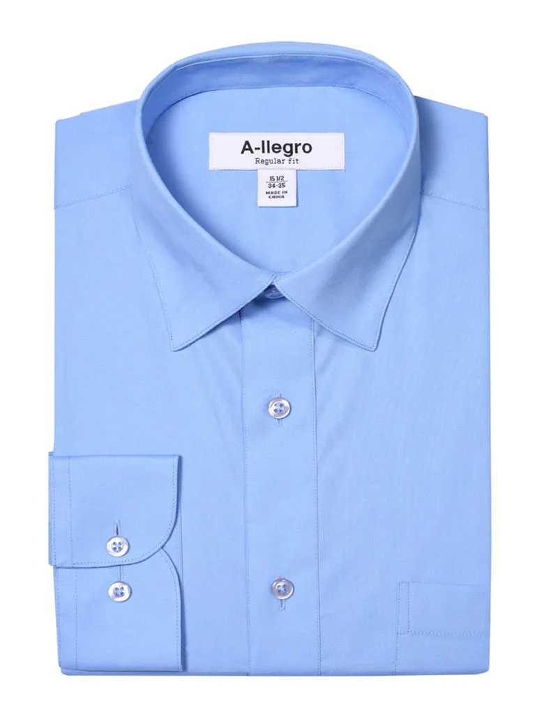 Classic Regular Fit Cotton Convertible Cuff Dress Shirt Blue R-S100