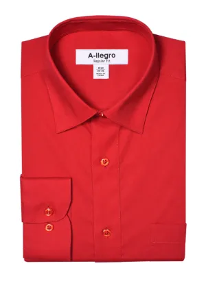 Classic Regular Fit Cotton Convertible Cuff Dress Shirt Red R-S100