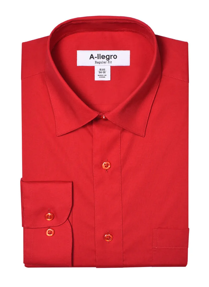 Classic Regular Fit Cotton Convertible Cuff Dress Shirt Red R-S100