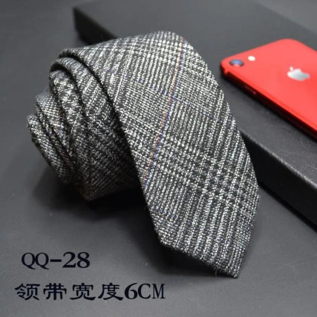 ContiNent 33 Mens Ties 6cm Classic Cotton Handmade Skinny Neck Ties for Men Striped Narrow Collar Slim Cashmere Tie Casual Plaid Tie For Man