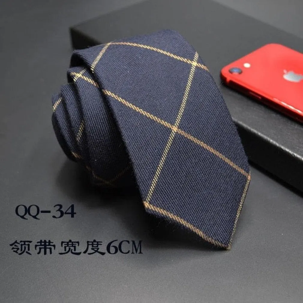 ContiNent 33 Mens Ties 6cm Classic Cotton Handmade Skinny Neck Ties for Men Striped Narrow Collar Slim Cashmere Tie Casual Plaid Tie For Man