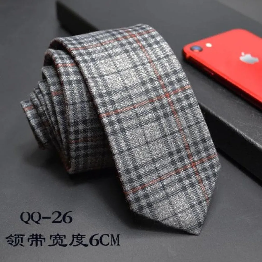 ContiNent 33 Mens Ties 6cm Classic Cotton Handmade Skinny Neck Ties for Men Striped Narrow Collar Slim Cashmere Tie Casual Plaid Tie For Man