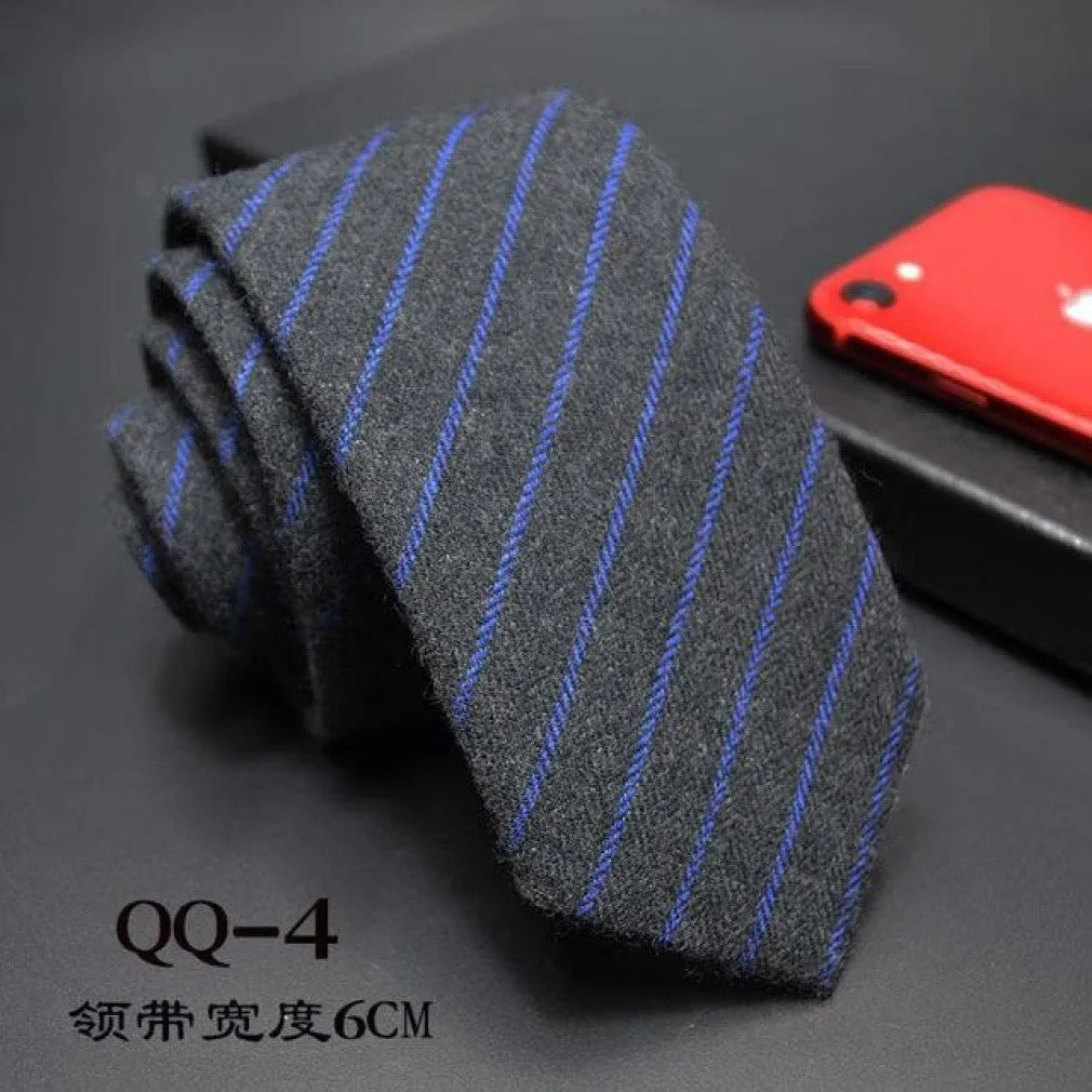 ContiNent 33 Mens Ties 6cm Classic Cotton Handmade Skinny Neck Ties for Men Striped Narrow Collar Slim Cashmere Tie Casual Plaid Tie For Man