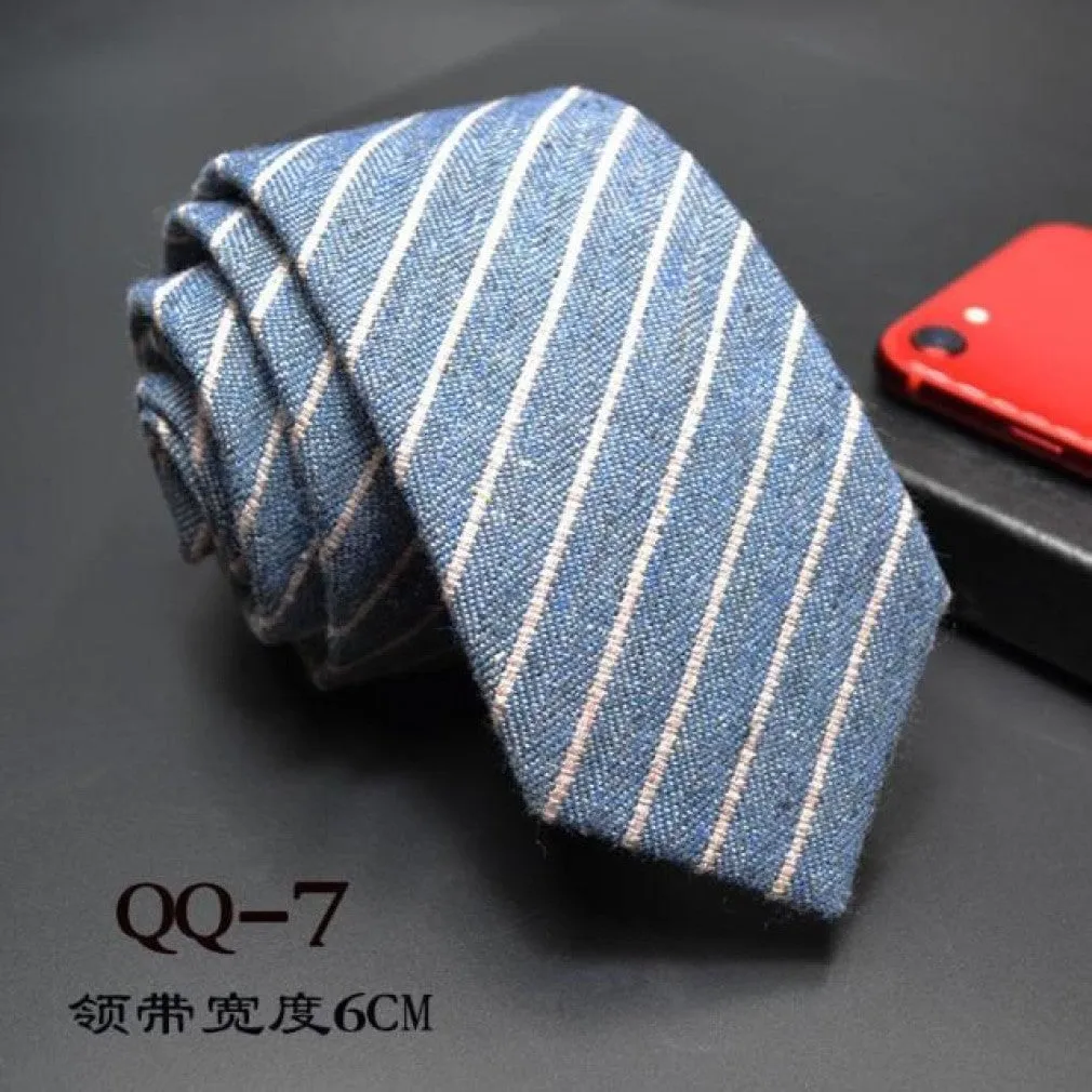 ContiNent 33 Mens Ties 6cm Classic Cotton Handmade Skinny Neck Ties for Men Striped Narrow Collar Slim Cashmere Tie Casual Plaid Tie For Man
