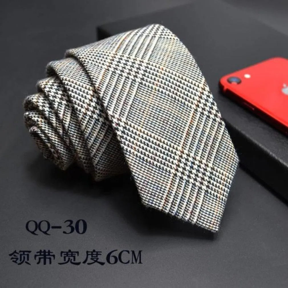 ContiNent 33 Mens Ties 6cm Classic Cotton Handmade Skinny Neck Ties for Men Striped Narrow Collar Slim Cashmere Tie Casual Plaid Tie For Man