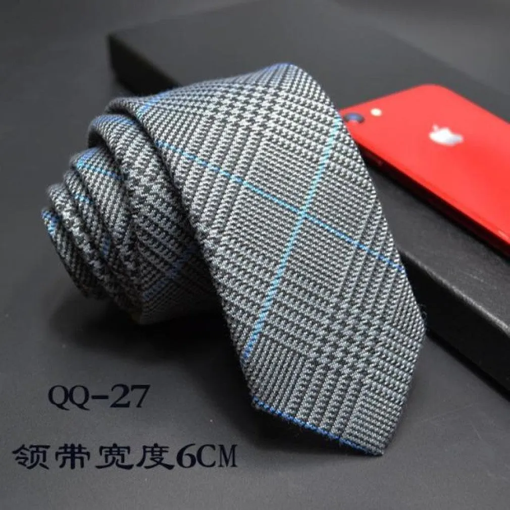 ContiNent 33 Mens Ties 6cm Classic Cotton Handmade Skinny Neck Ties for Men Striped Narrow Collar Slim Cashmere Tie Casual Plaid Tie For Man