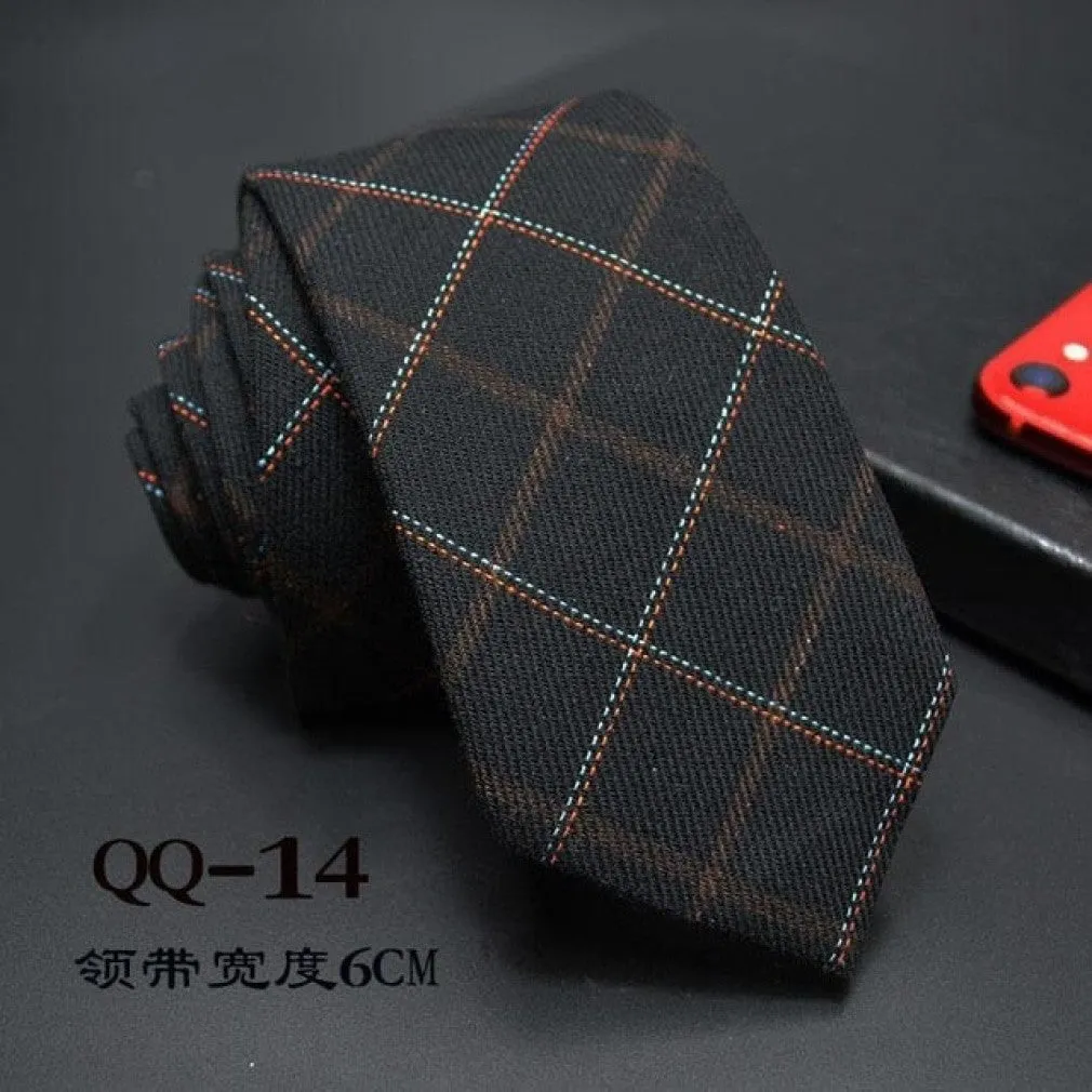 ContiNent 33 Mens Ties 6cm Classic Cotton Handmade Skinny Neck Ties for Men Striped Narrow Collar Slim Cashmere Tie Casual Plaid Tie For Man