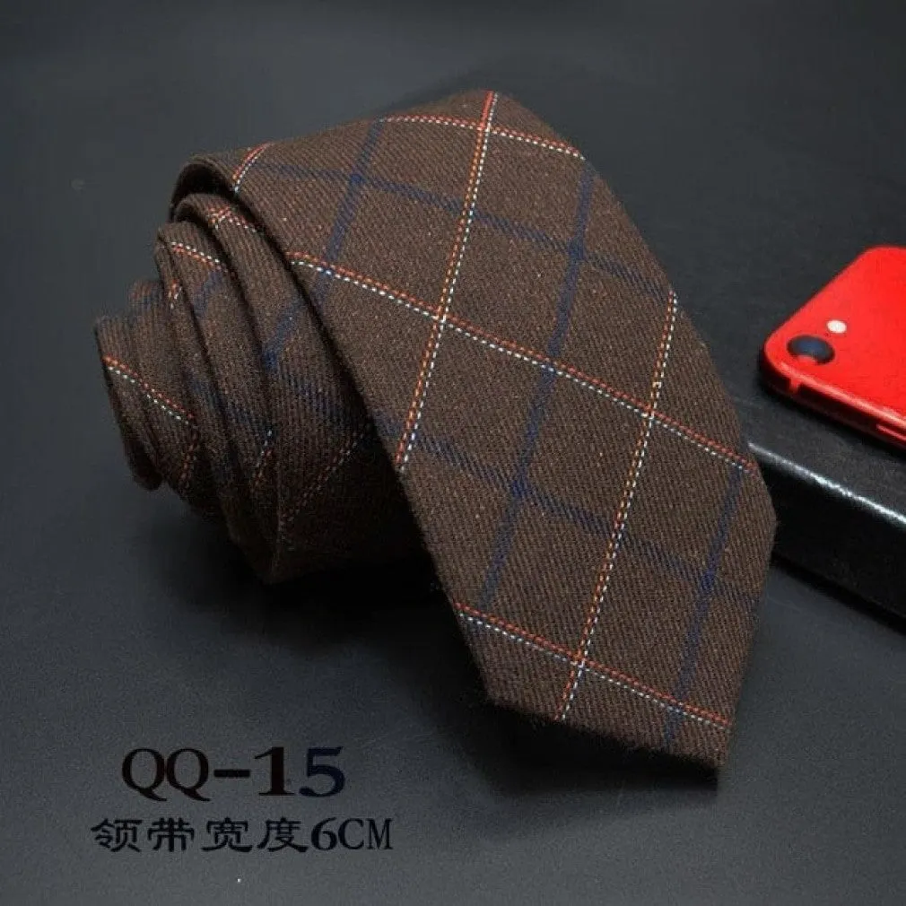 ContiNent 33 Mens Ties 6cm Classic Cotton Handmade Skinny Neck Ties for Men Striped Narrow Collar Slim Cashmere Tie Casual Plaid Tie For Man