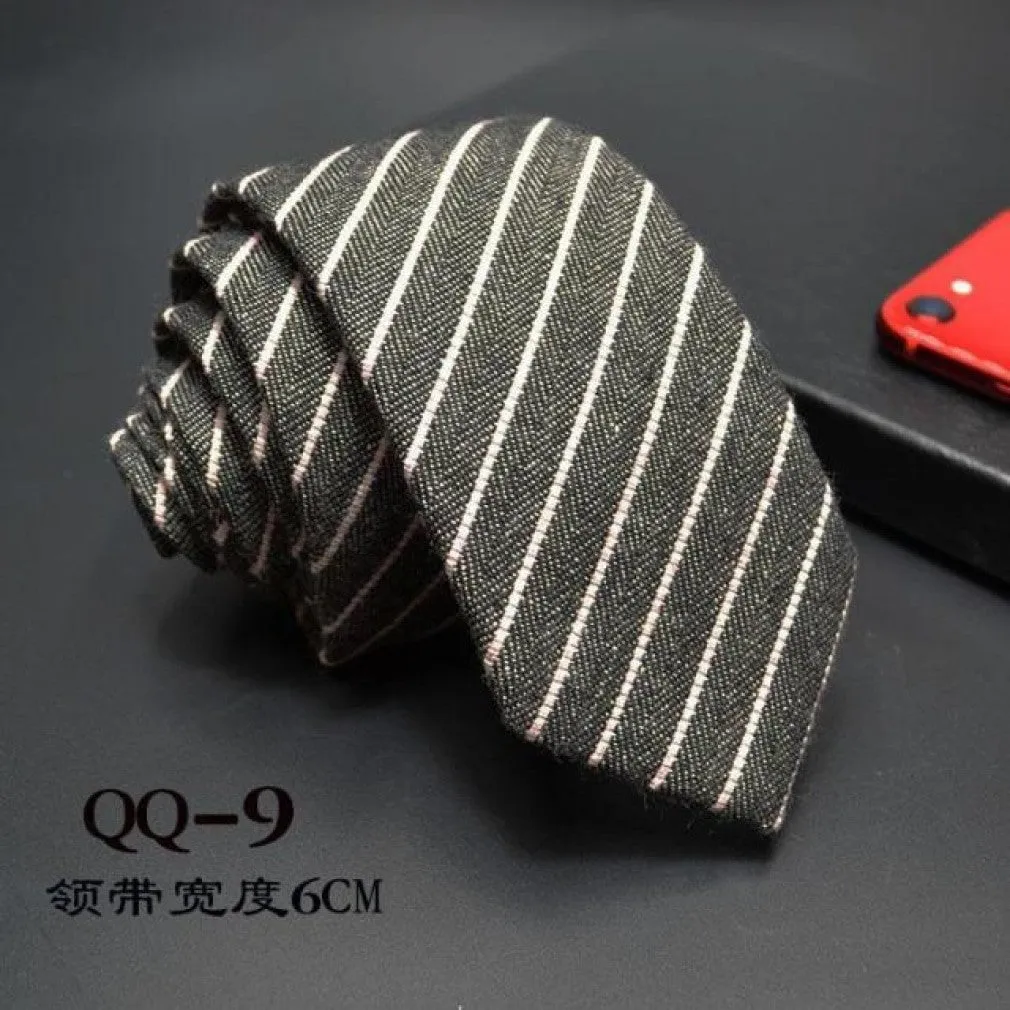 ContiNent 33 Mens Ties 6cm Classic Cotton Handmade Skinny Neck Ties for Men Striped Narrow Collar Slim Cashmere Tie Casual Plaid Tie For Man
