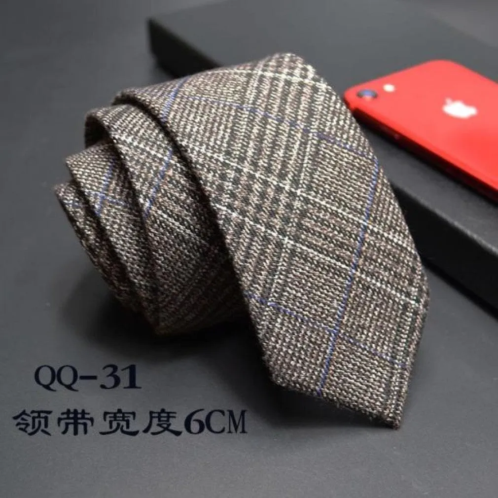 ContiNent 33 Mens Ties 6cm Classic Cotton Handmade Skinny Neck Ties for Men Striped Narrow Collar Slim Cashmere Tie Casual Plaid Tie For Man