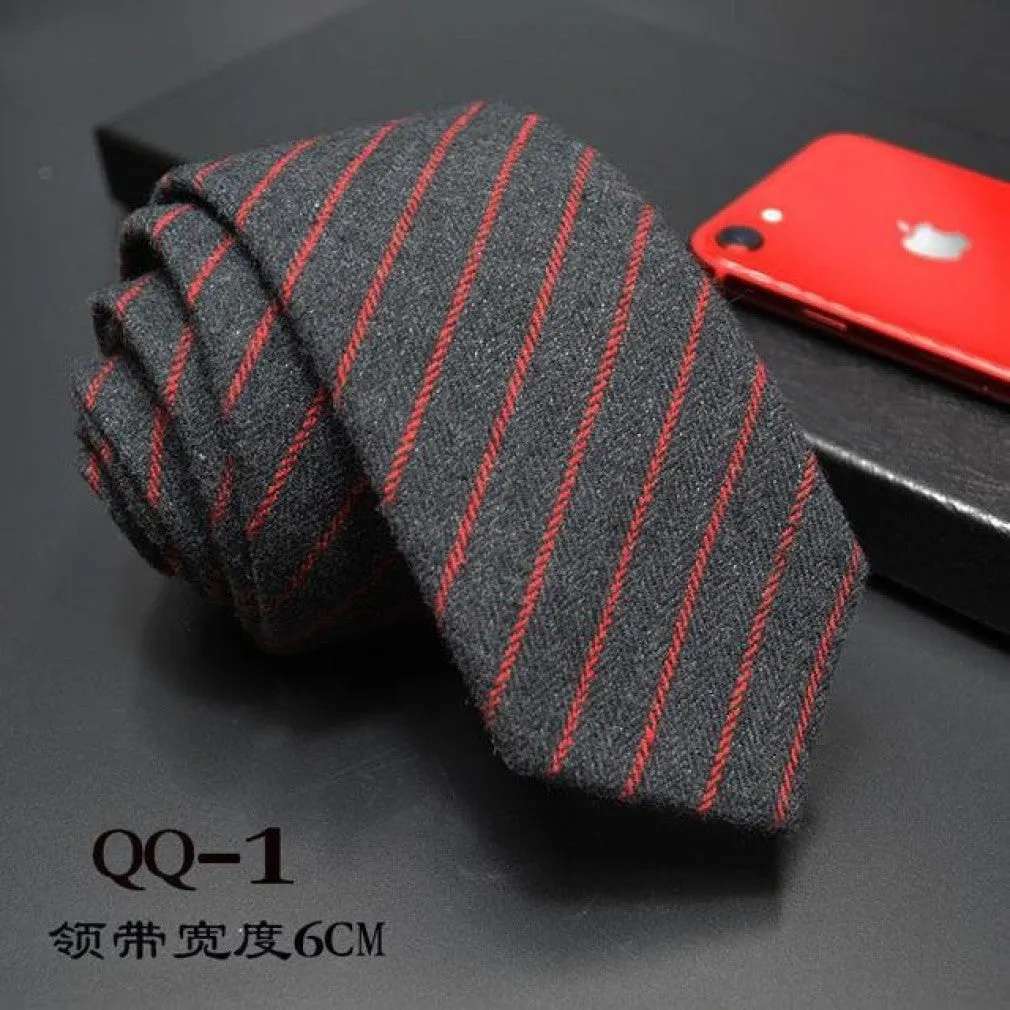 ContiNent 33 Mens Ties 6cm Classic Cotton Handmade Skinny Neck Ties for Men Striped Narrow Collar Slim Cashmere Tie Casual Plaid Tie For Man