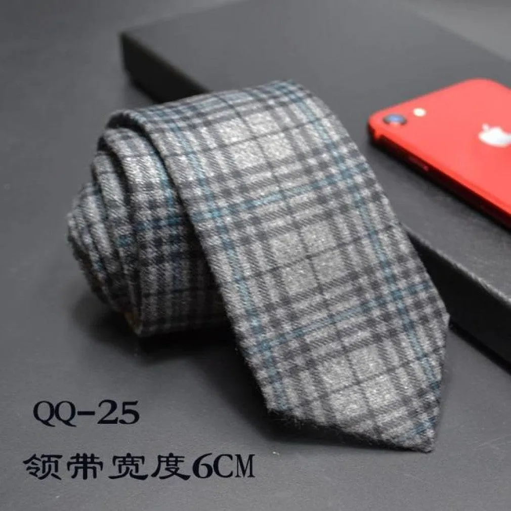 ContiNent 33 Mens Ties 6cm Classic Cotton Handmade Skinny Neck Ties for Men Striped Narrow Collar Slim Cashmere Tie Casual Plaid Tie For Man