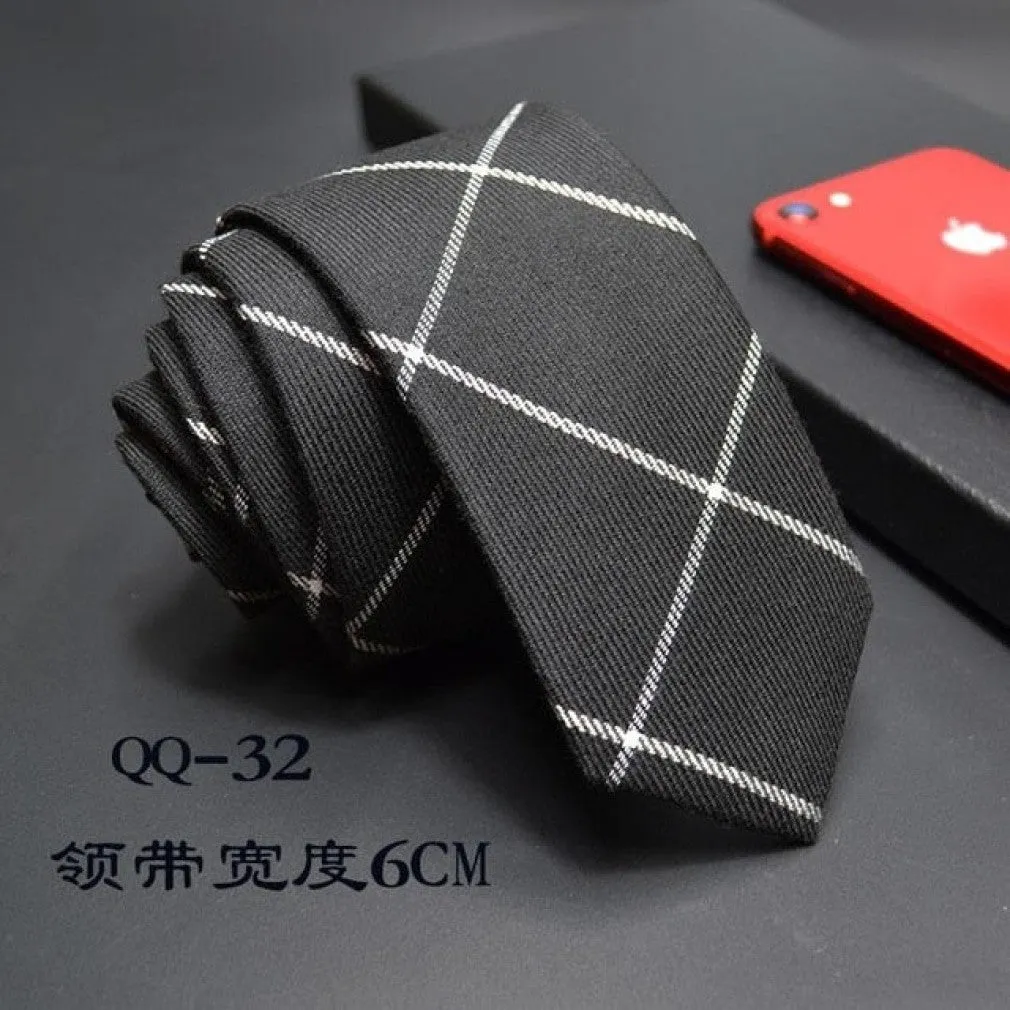 ContiNent 33 Mens Ties 6cm Classic Cotton Handmade Skinny Neck Ties for Men Striped Narrow Collar Slim Cashmere Tie Casual Plaid Tie For Man