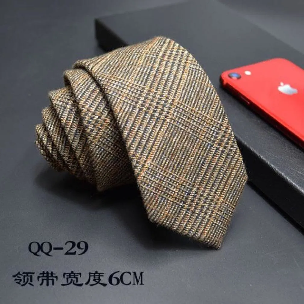 ContiNent 33 Mens Ties 6cm Classic Cotton Handmade Skinny Neck Ties for Men Striped Narrow Collar Slim Cashmere Tie Casual Plaid Tie For Man