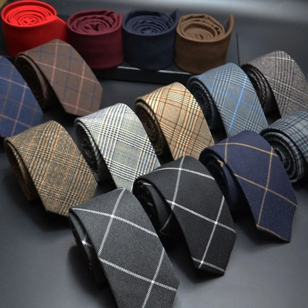 ContiNent 33 Mens Ties 6cm Classic Cotton Handmade Skinny Neck Ties for Men Striped Narrow Collar Slim Cashmere Tie Casual Plaid Tie For Man