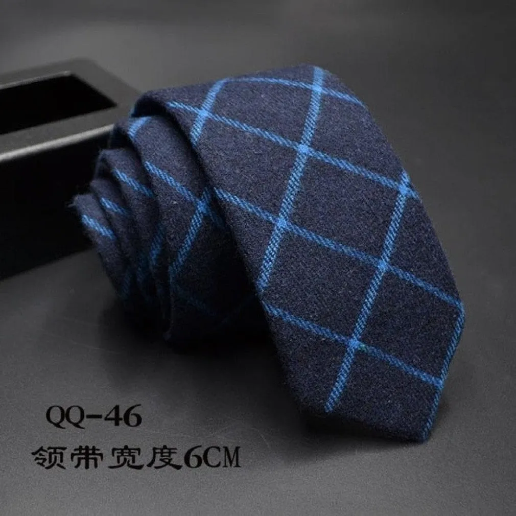 ContiNent 33 Mens Ties 6cm Classic Cotton Handmade Skinny Neck Ties for Men Striped Narrow Collar Slim Cashmere Tie Casual Plaid Tie For Man