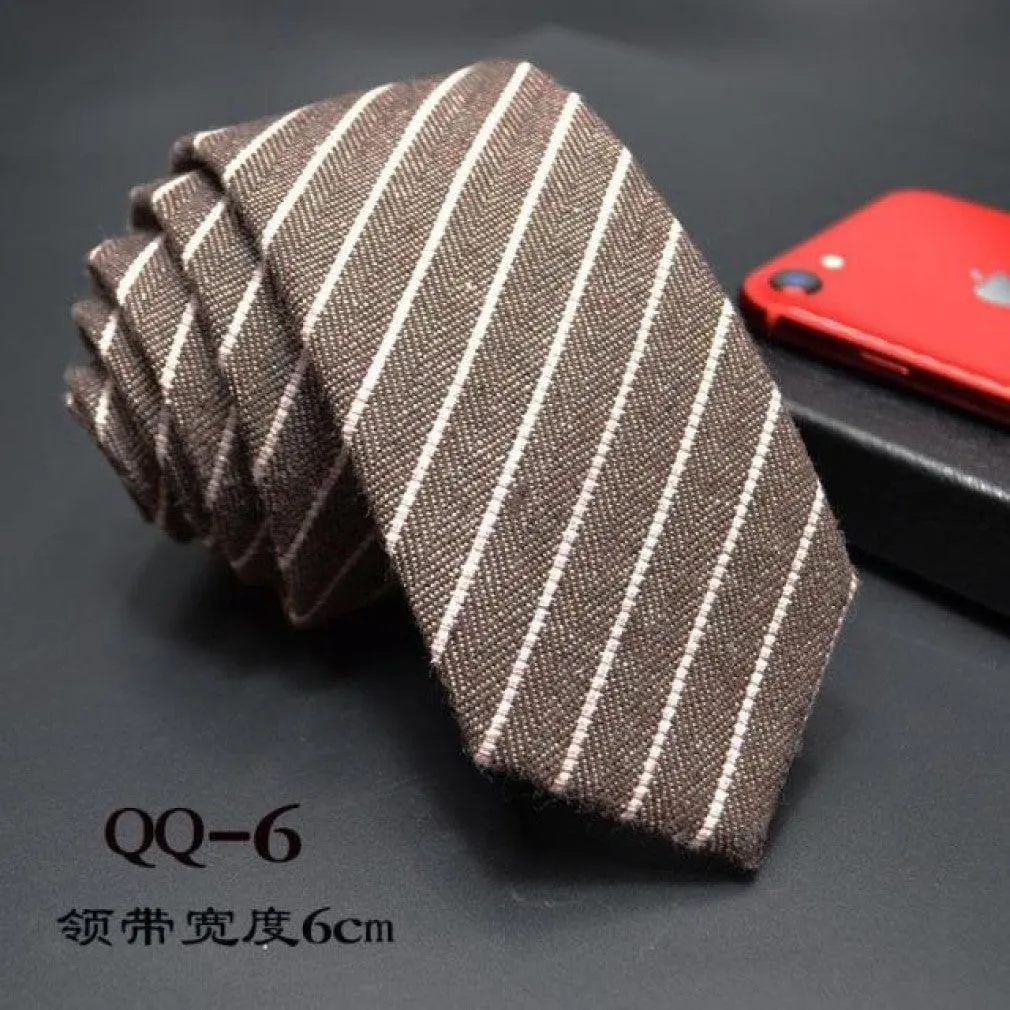 ContiNent 33 Mens Ties 6cm Classic Cotton Handmade Skinny Neck Ties for Men Striped Narrow Collar Slim Cashmere Tie Casual Plaid Tie For Man