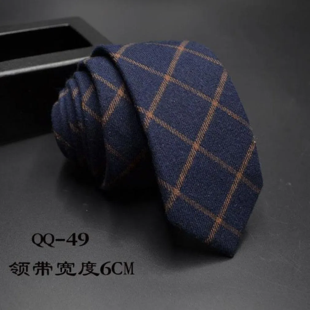 ContiNent 33 Mens Ties 6cm Classic Cotton Handmade Skinny Neck Ties for Men Striped Narrow Collar Slim Cashmere Tie Casual Plaid Tie For Man