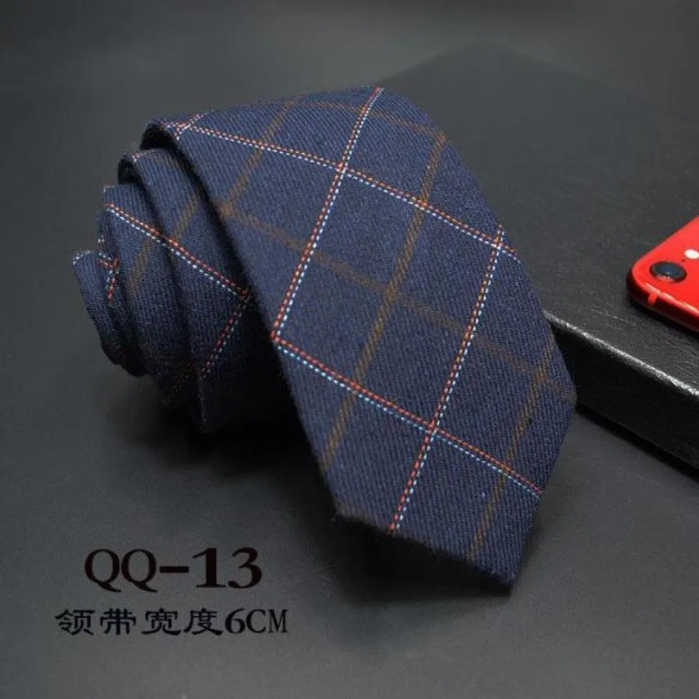 ContiNent 33 Mens Ties 6cm Classic Cotton Handmade Skinny Neck Ties for Men Striped Narrow Collar Slim Cashmere Tie Casual Plaid Tie For Man