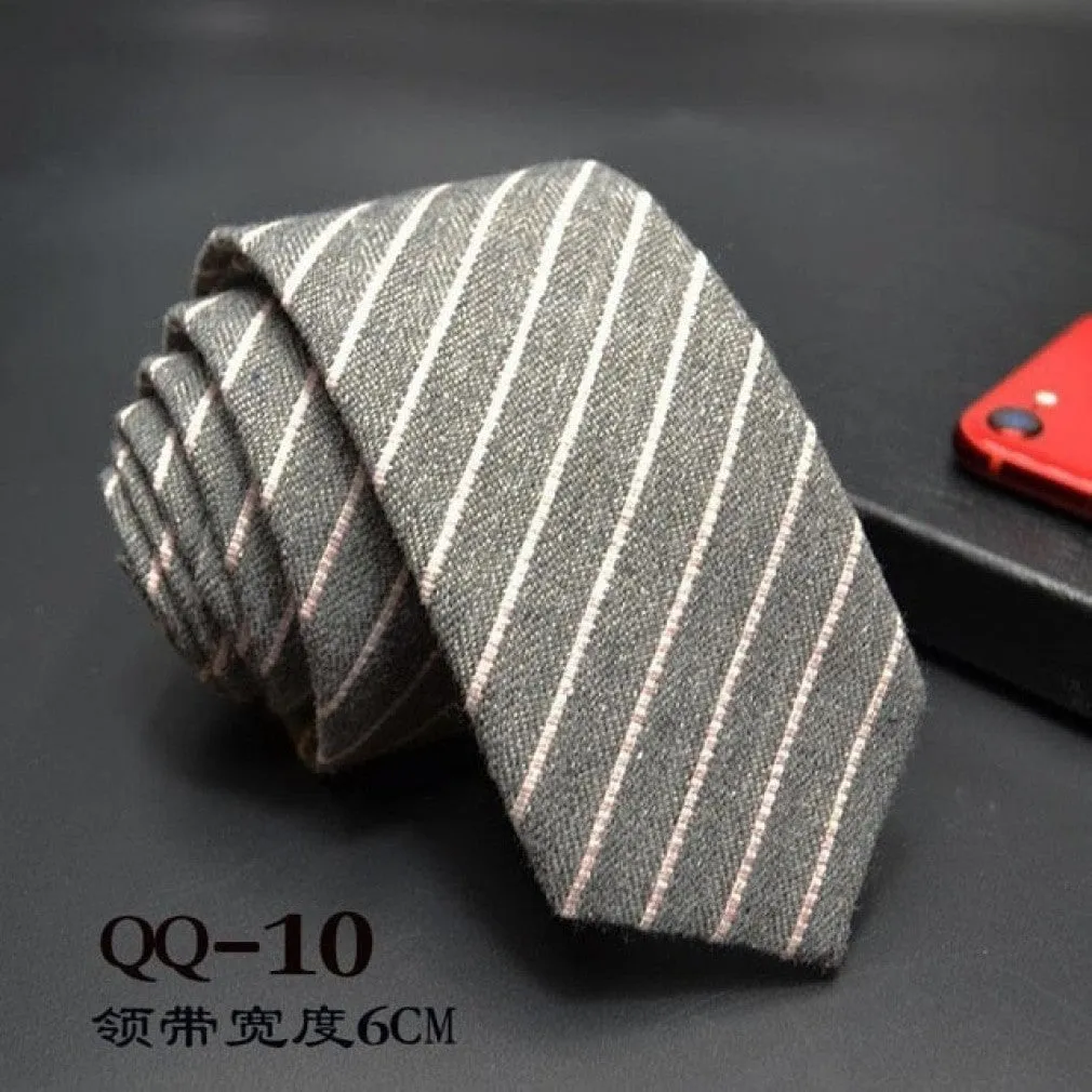 ContiNent 33 Mens Ties 6cm Classic Cotton Handmade Skinny Neck Ties for Men Striped Narrow Collar Slim Cashmere Tie Casual Plaid Tie For Man