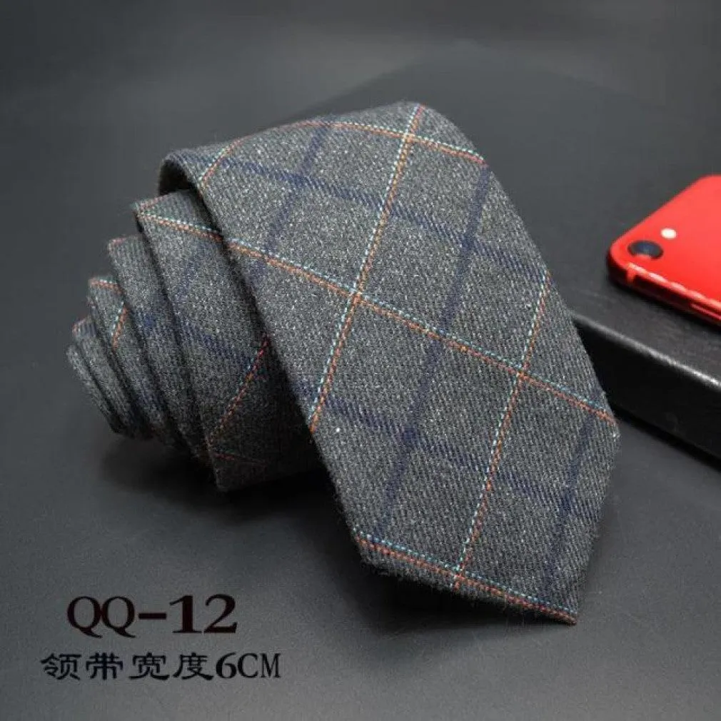 ContiNent 33 Mens Ties 6cm Classic Cotton Handmade Skinny Neck Ties for Men Striped Narrow Collar Slim Cashmere Tie Casual Plaid Tie For Man