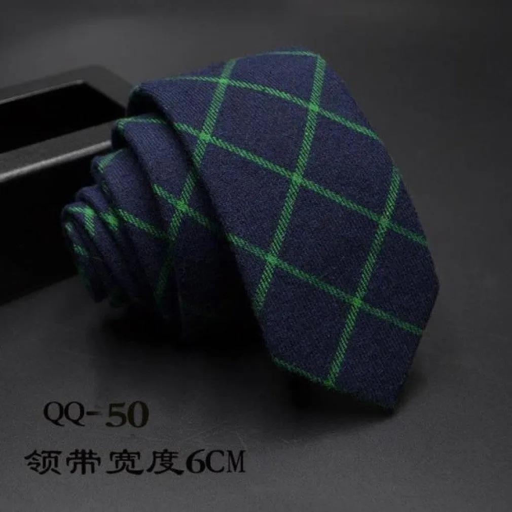 ContiNent 33 Mens Ties 6cm Classic Cotton Handmade Skinny Neck Ties for Men Striped Narrow Collar Slim Cashmere Tie Casual Plaid Tie For Man