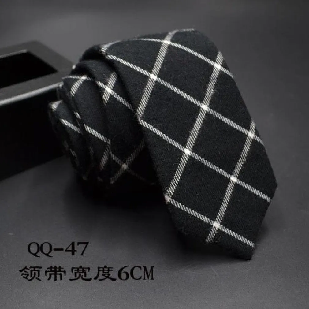 ContiNent 33 Mens Ties 6cm Classic Cotton Handmade Skinny Neck Ties for Men Striped Narrow Collar Slim Cashmere Tie Casual Plaid Tie For Man