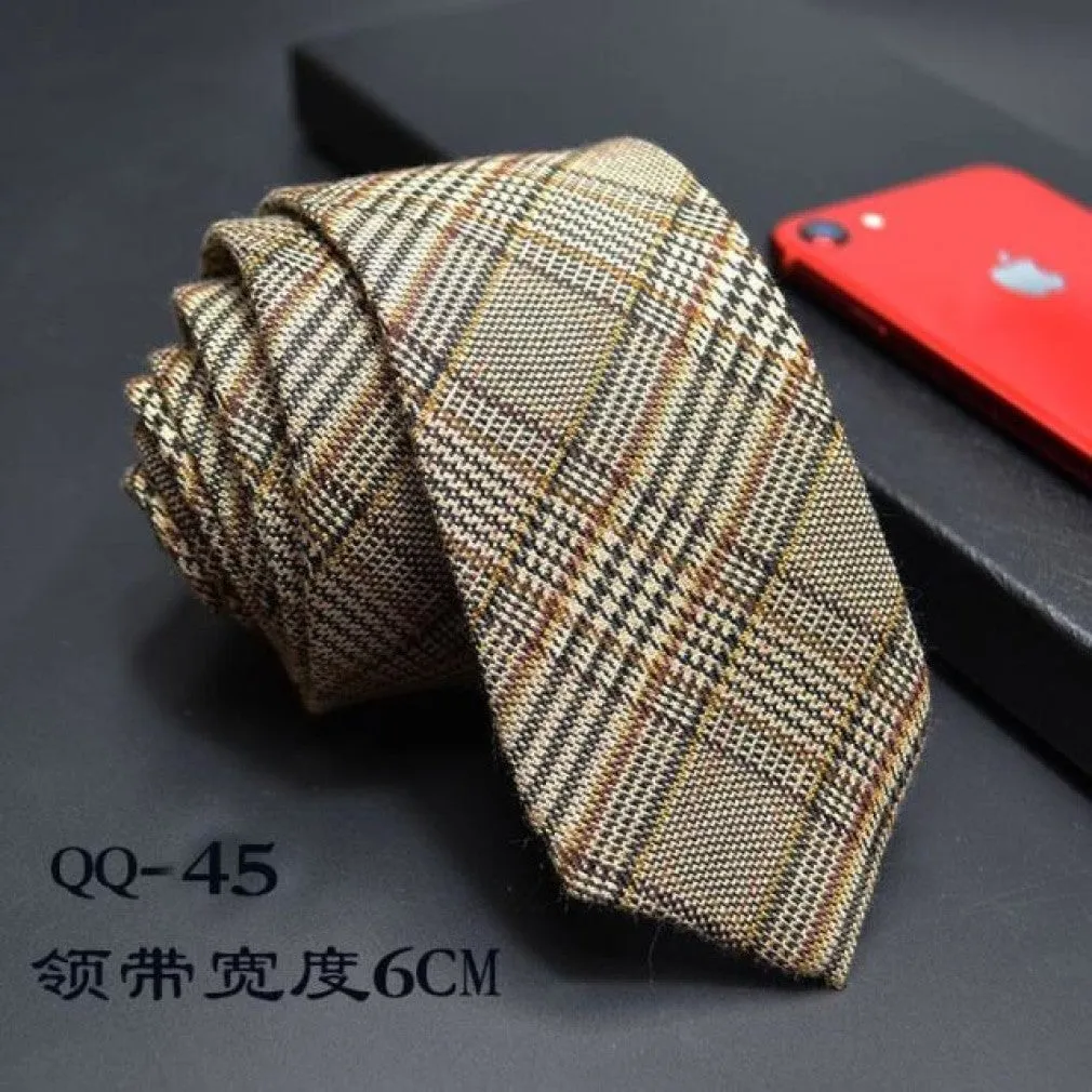 ContiNent 33 Mens Ties 6cm Classic Cotton Handmade Skinny Neck Ties for Men Striped Narrow Collar Slim Cashmere Tie Casual Plaid Tie For Man