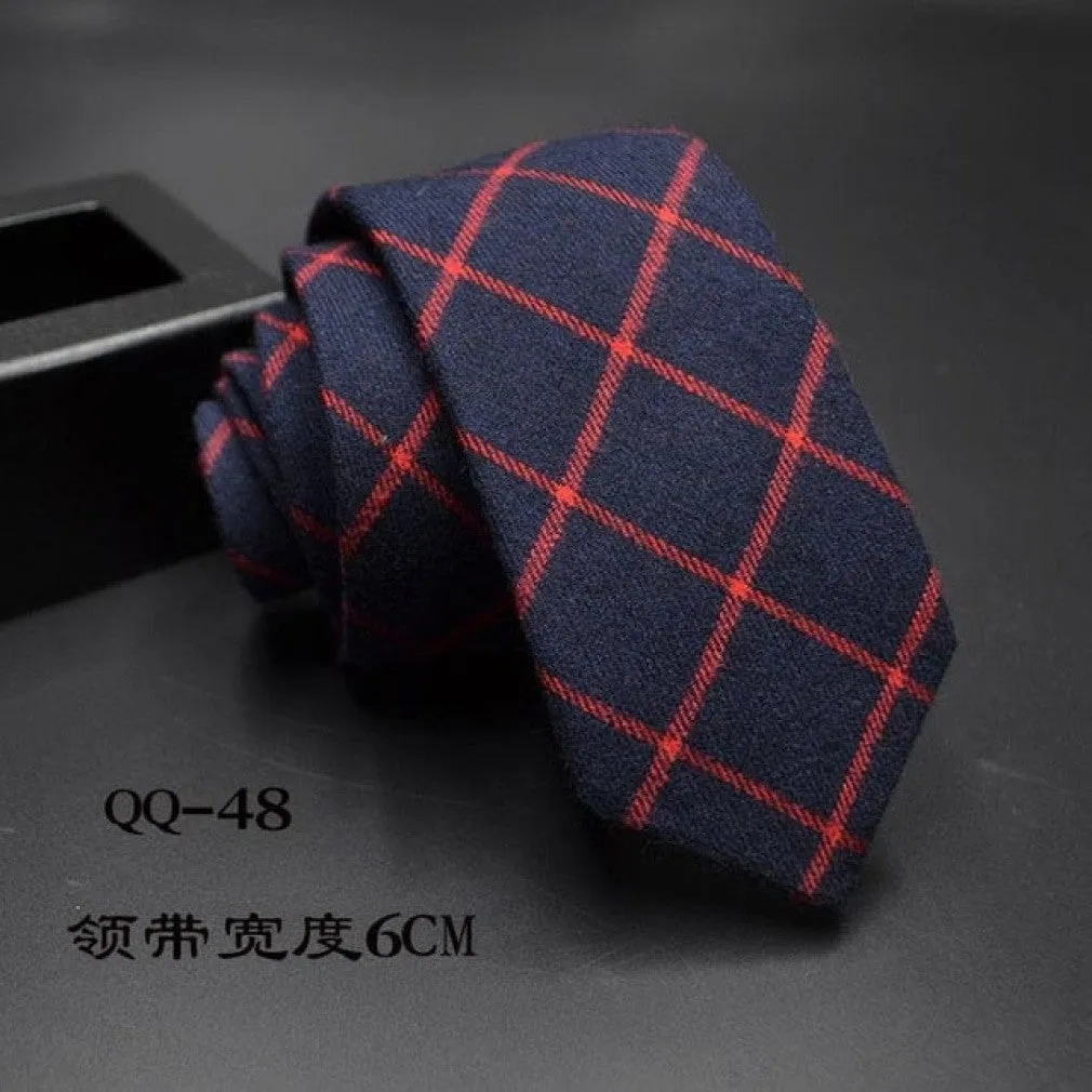ContiNent 33 Mens Ties 6cm Classic Cotton Handmade Skinny Neck Ties for Men Striped Narrow Collar Slim Cashmere Tie Casual Plaid Tie For Man