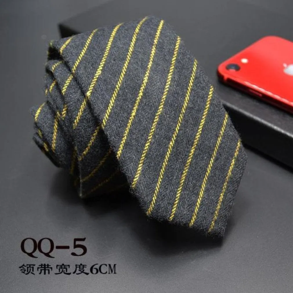 ContiNent 33 Mens Ties 6cm Classic Cotton Handmade Skinny Neck Ties for Men Striped Narrow Collar Slim Cashmere Tie Casual Plaid Tie For Man