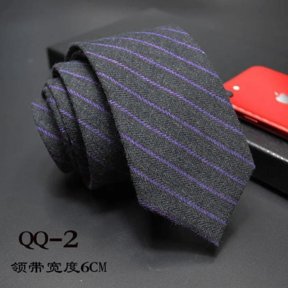 ContiNent 33 Mens Ties 6cm Classic Cotton Handmade Skinny Neck Ties for Men Striped Narrow Collar Slim Cashmere Tie Casual Plaid Tie For Man