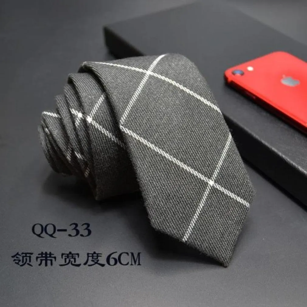 ContiNent 33 Mens Ties 6cm Classic Cotton Handmade Skinny Neck Ties for Men Striped Narrow Collar Slim Cashmere Tie Casual Plaid Tie For Man