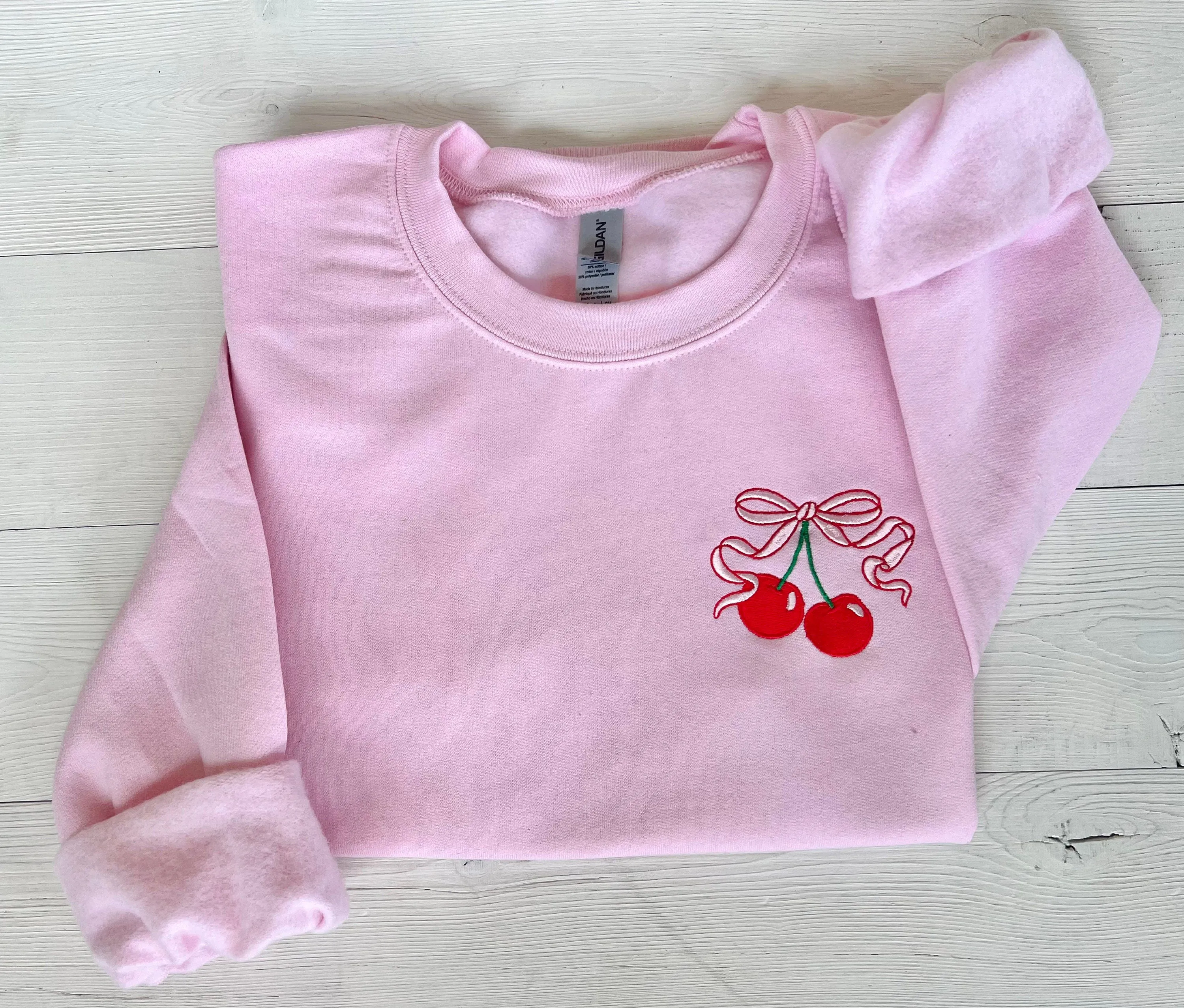 Coquette Cherries Bow Embroidered Womens Sweatshirt