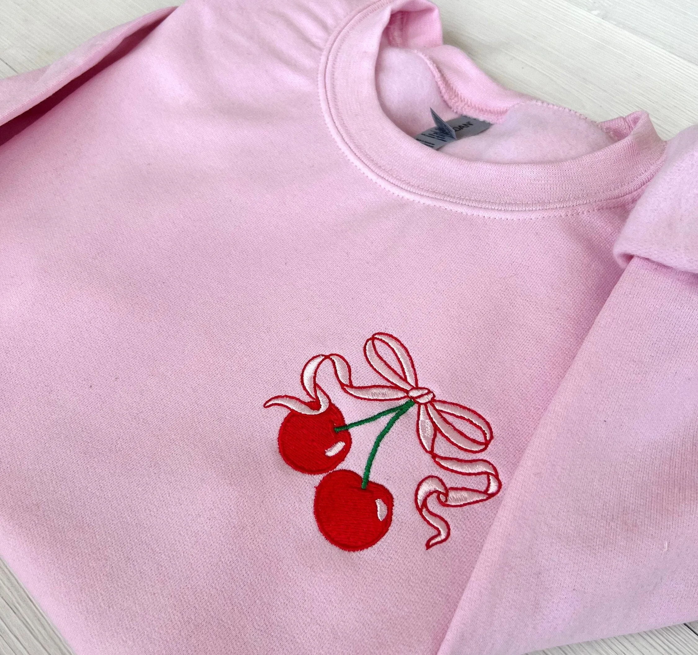 Coquette Cherries Bow Embroidered Womens Sweatshirt