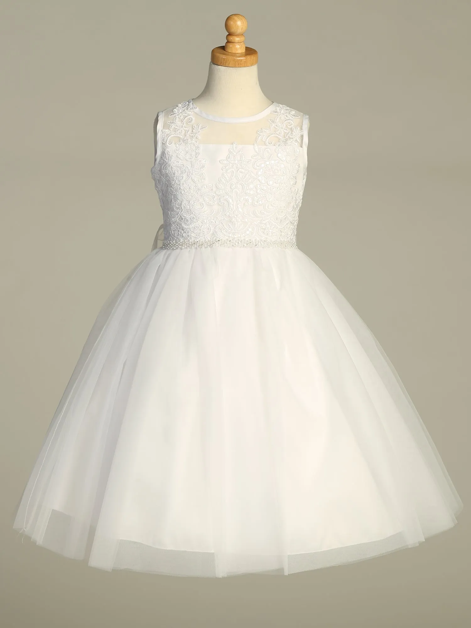Corded Embroidered First Communion Dress with Sequins - SP204