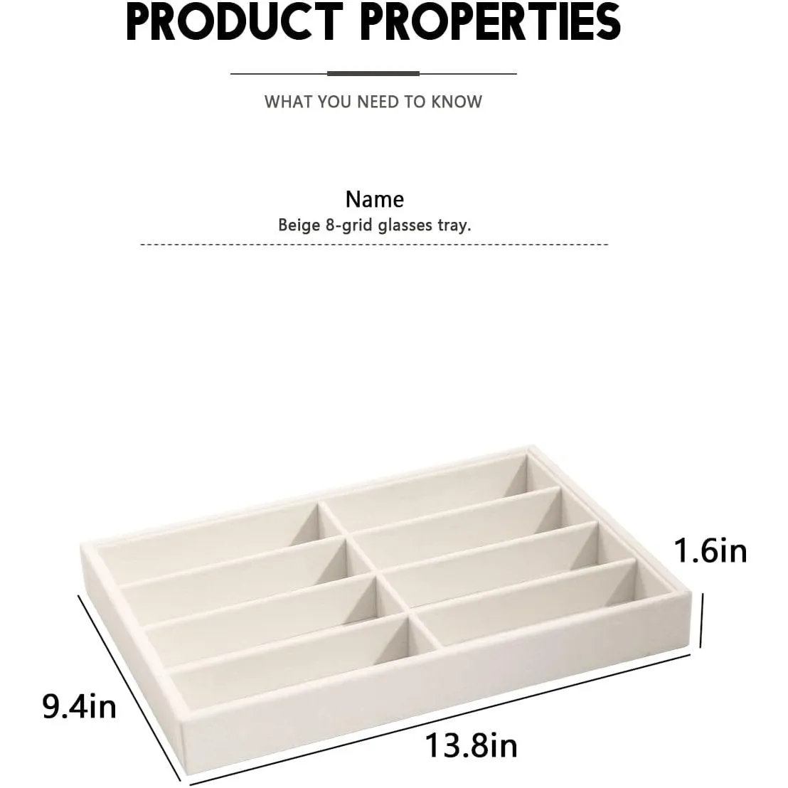 Coward Sunglass Organizer Tray, Beige Velvet Glasses Organizer Trays, Eyeglasses Watches Jewelry Display Organizer Tray Box for Men Women (8 Grids)