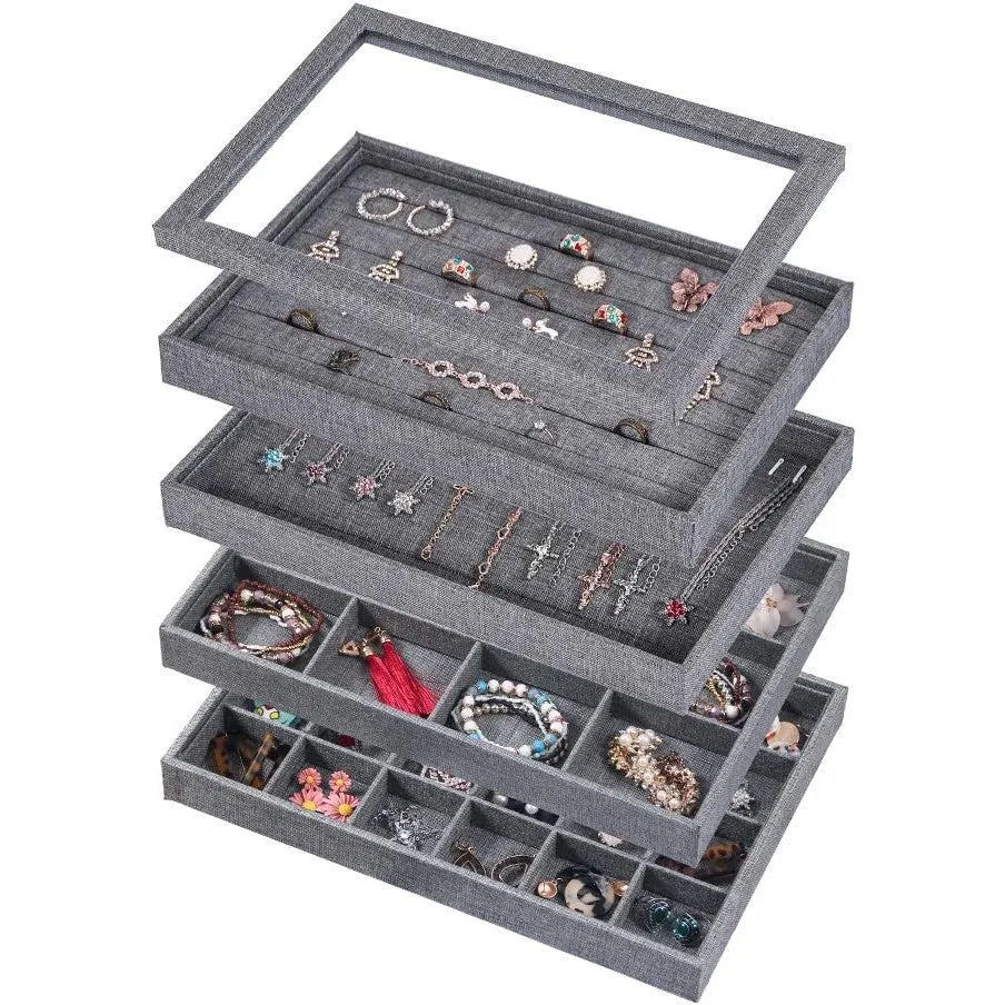 Coward Sunglass Organizer Tray, Beige Velvet Glasses Organizer Trays, Eyeglasses Watches Jewelry Display Organizer Tray Box for Men Women (8 Grids)
