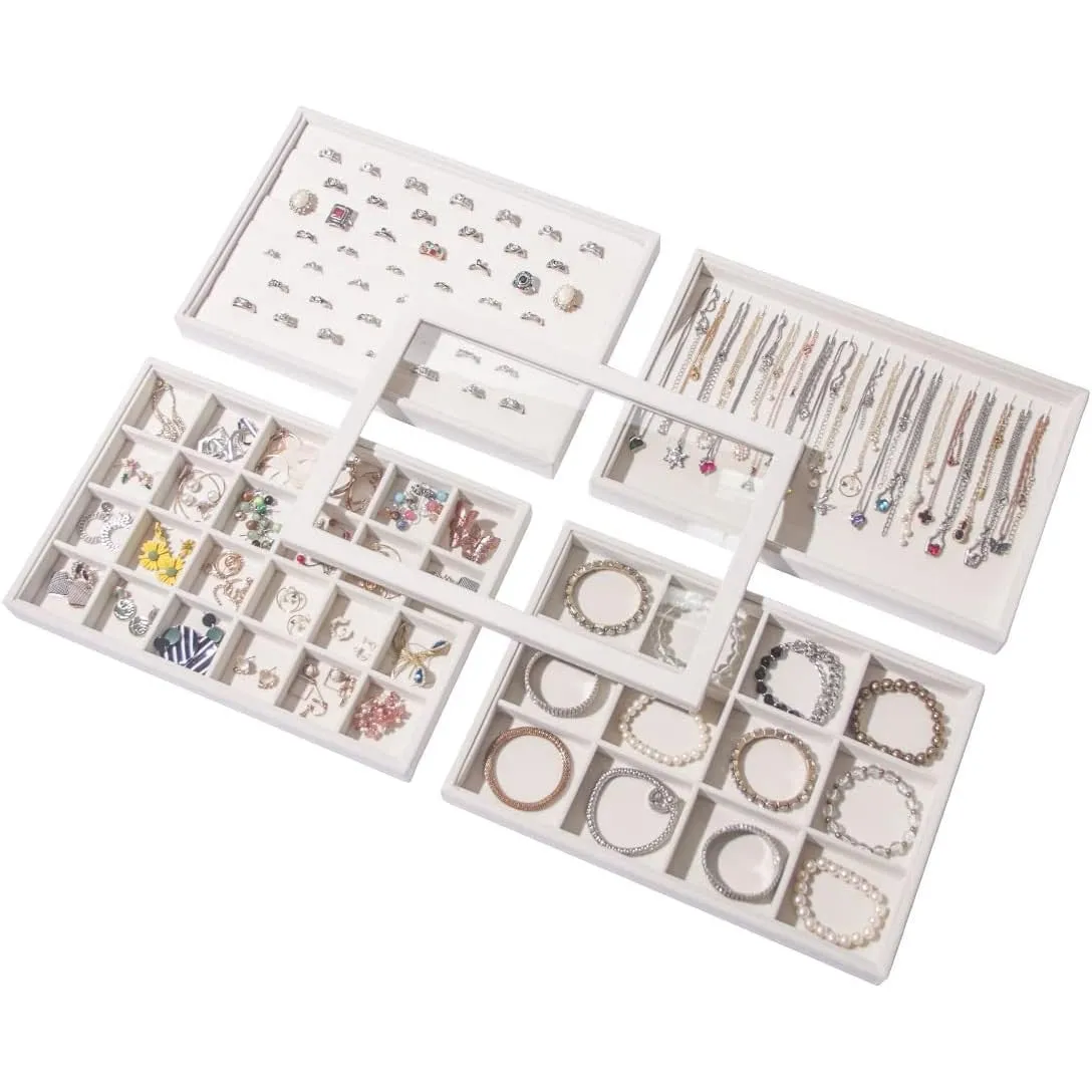 Coward Sunglass Organizer Tray, Beige Velvet Glasses Organizer Trays, Eyeglasses Watches Jewelry Display Organizer Tray Box for Men Women (8 Grids)