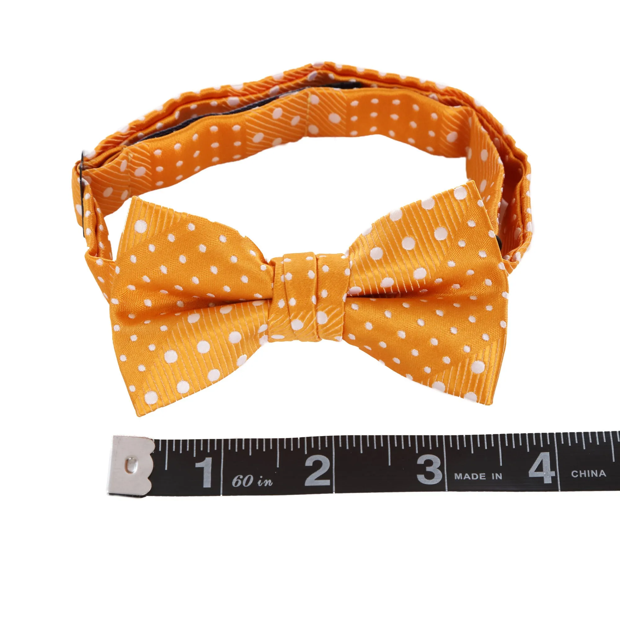 Crush - Orange Kids Pre-Tied Bowtie with Dotted Stripe