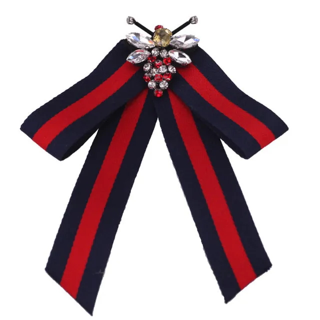 Crystal Striped Cloth Kawaii Girl Bow Tie Women Gravata Borboleta Bowtie Cute Bowknot Cravat Neck Ties Free Shipping Duftgold