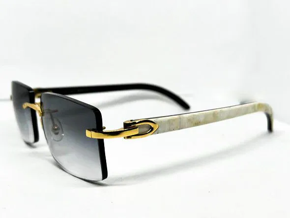 Custom White & Horn Marble Temples w/ Gradient Grey Tinted Lenses
