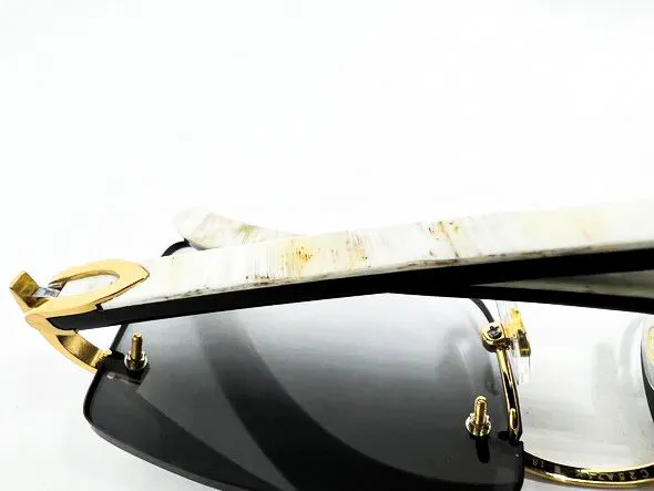 Custom White & Horn Marble Temples w/ Gradient Grey Tinted Lenses