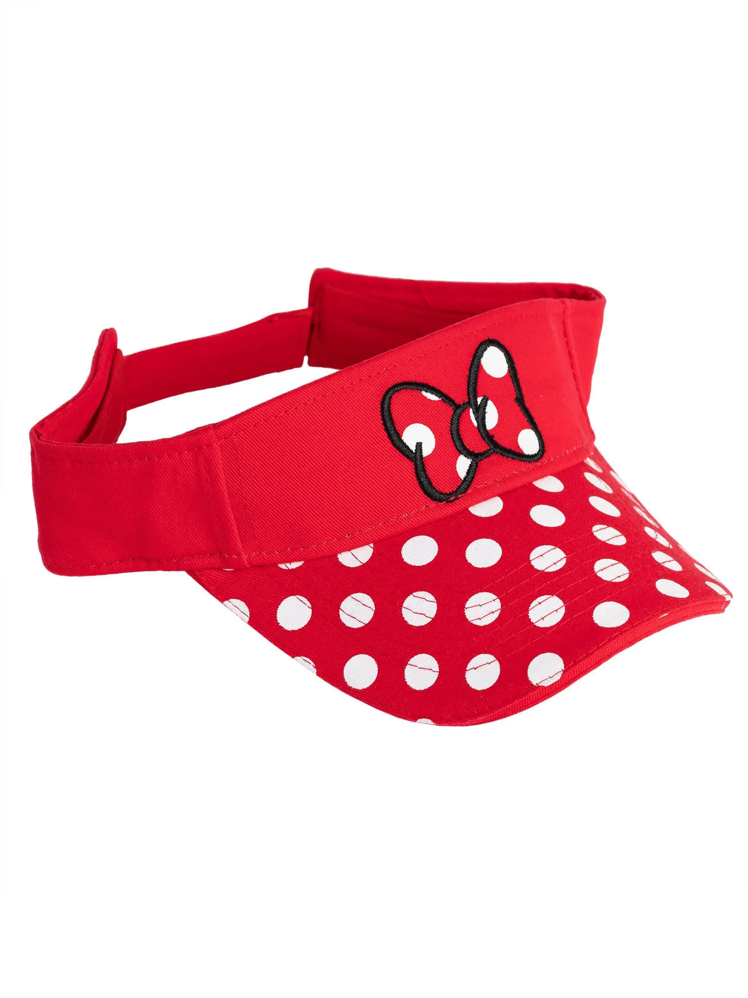 Disney Womens Minnie Mouse Polka Dot Embroidered Stitch Bow Visor Hat Cap Red